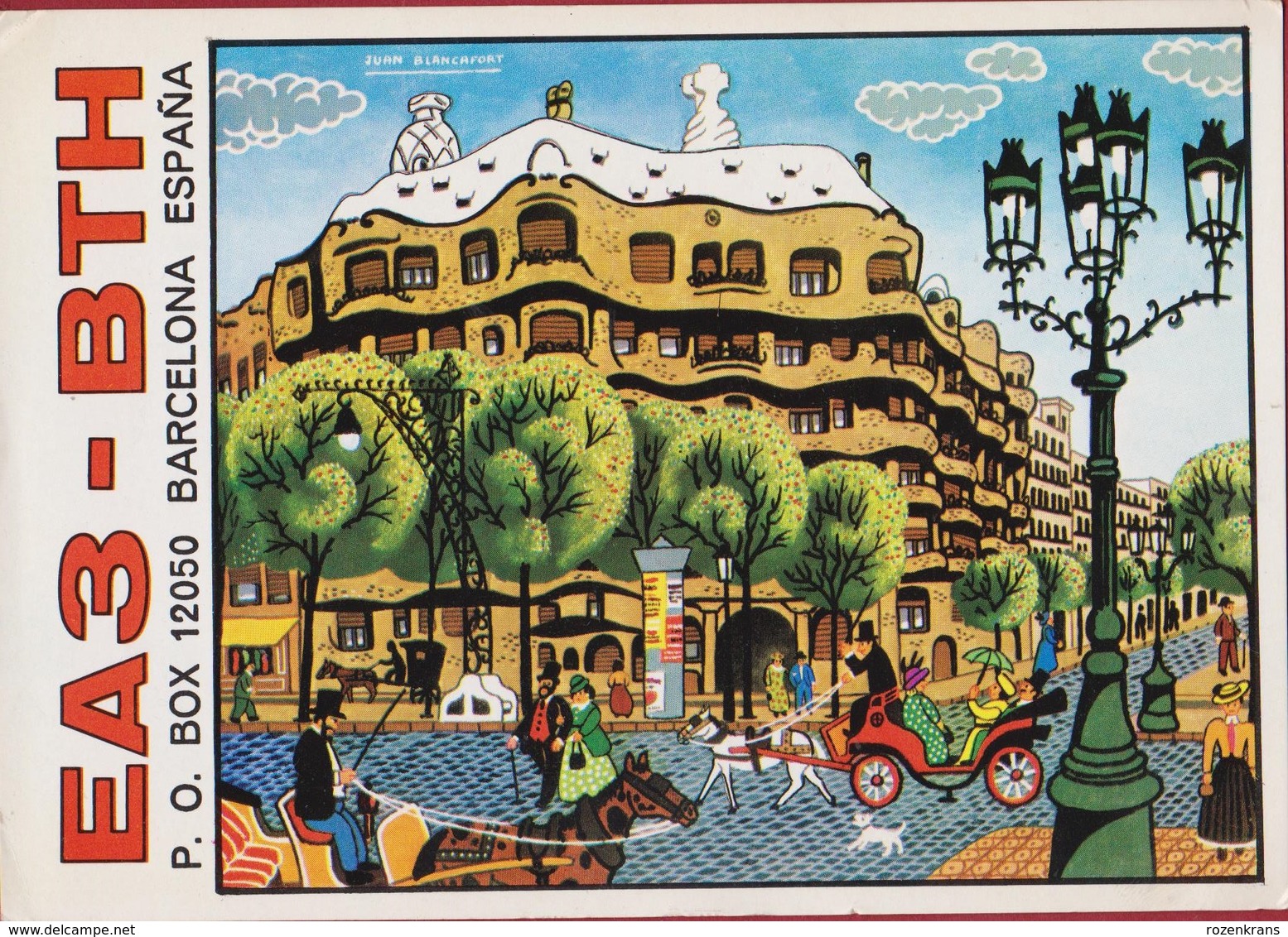 QSL Card Amateur Radio Funkkarte Espana Spain Spanje 1982 Illustrator Juan Blancafort Barcelona Casa Mila Gaudi - Amateurfunk