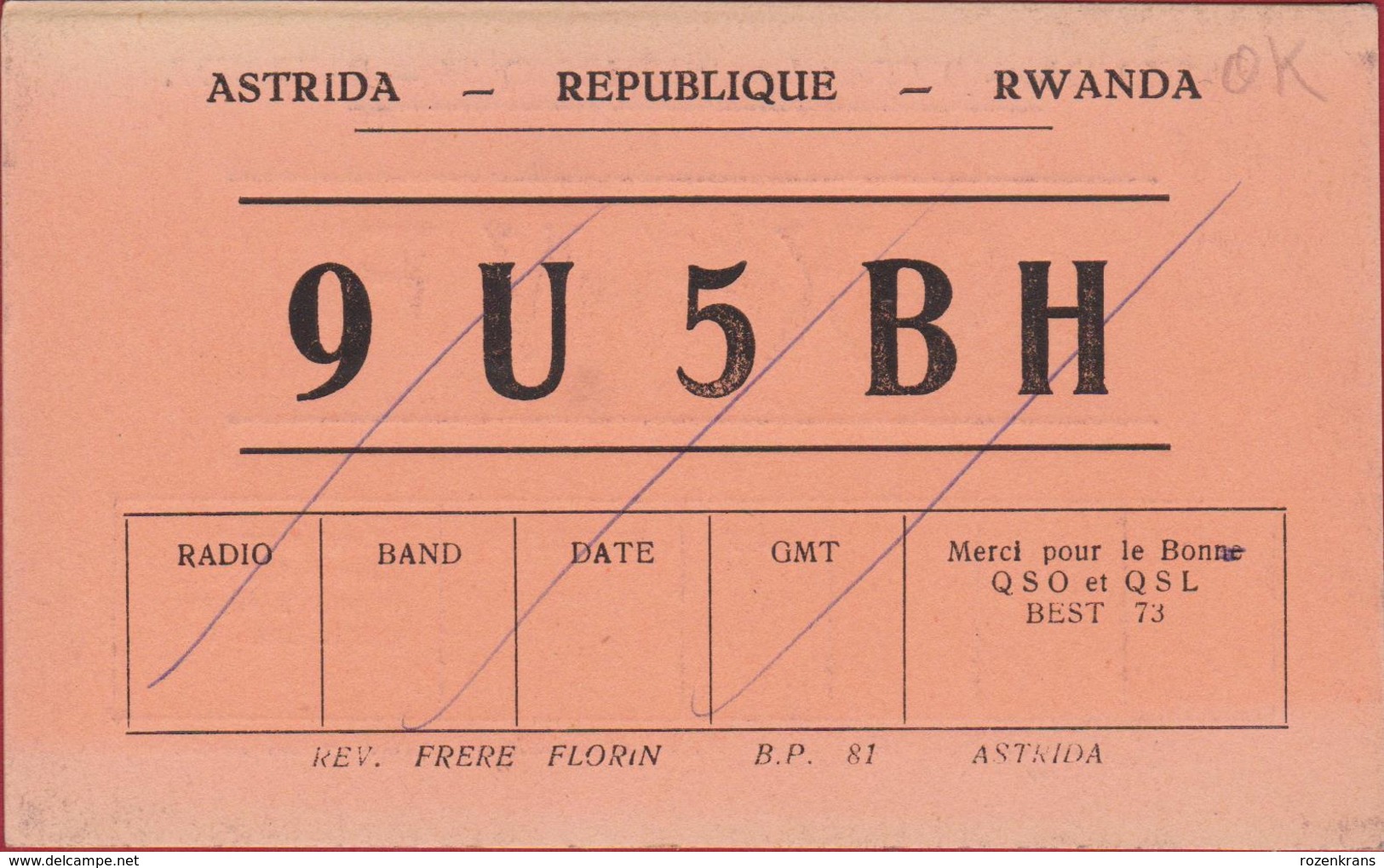 QSL Card Amateur Radio Funkkarte Astrida Butare Rwanda Afrique Africa - Amateurfunk