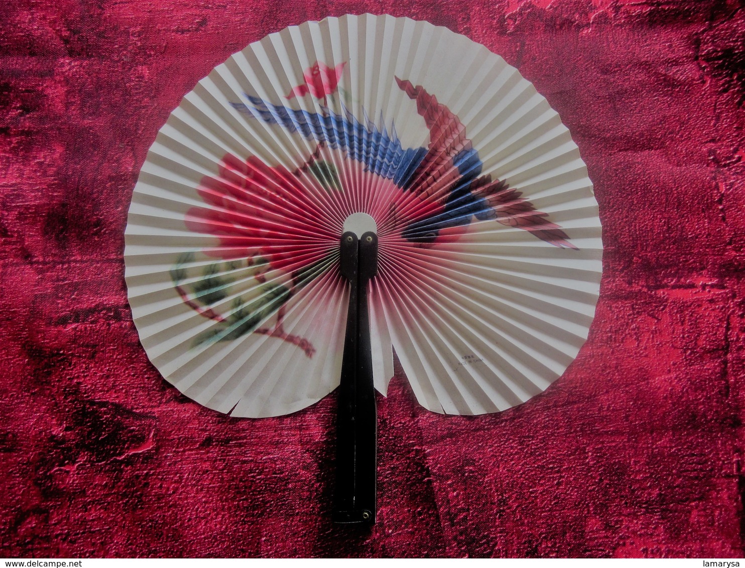 Ancient Chinese Paper Fan 60s (Flowers, Bird) Ancien éventail Chinois En Papier Années 60 (Fleurs, Oiseau) - Ventagli