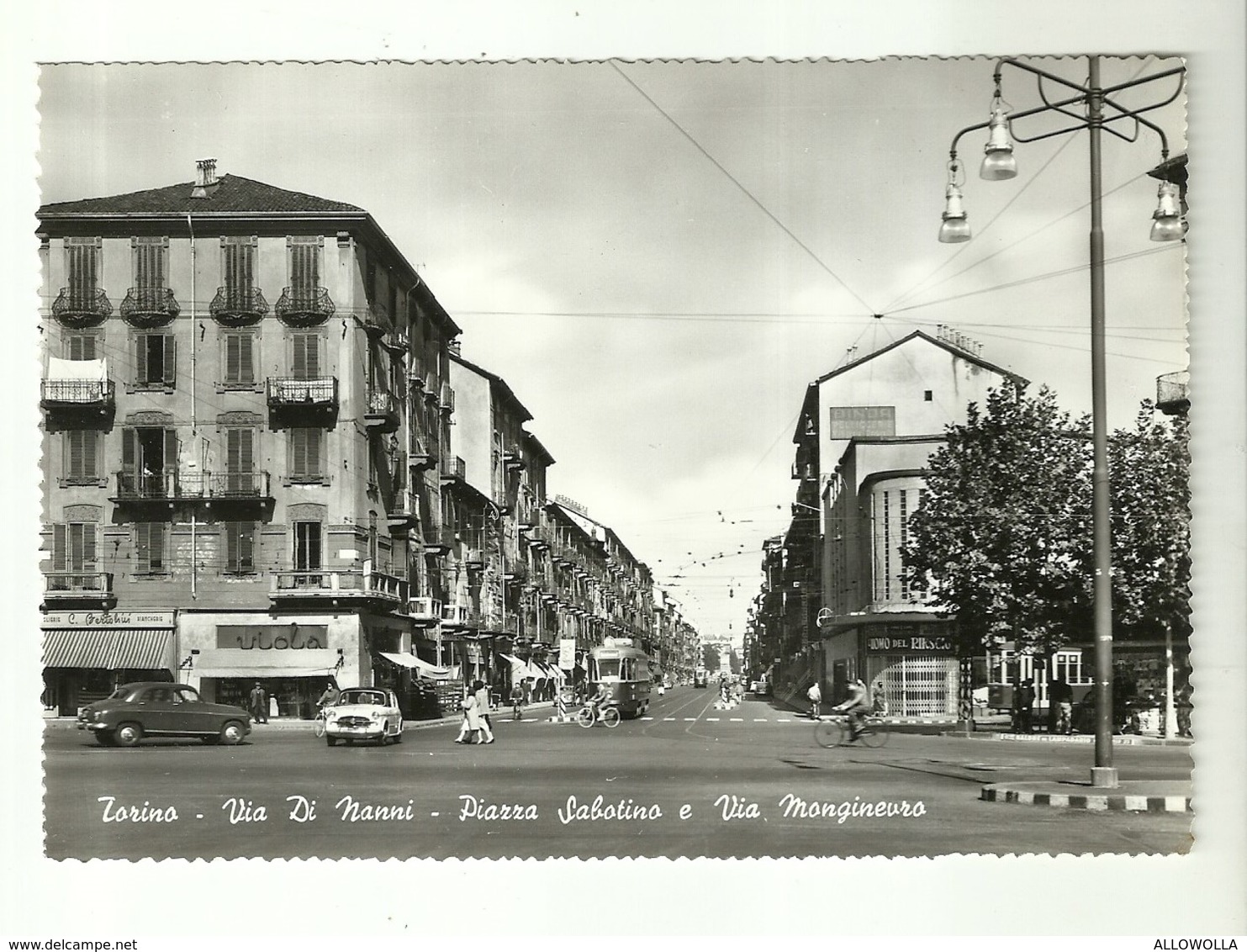 4372"TORINO-VIA DI NANNI-P.ZZA SABOTINO E VIA MONGINEVRO"ANIMATA-TRAMWAY-AUTO '50-CART.POST ORIG.NON SPEDITA - Autres & Non Classés