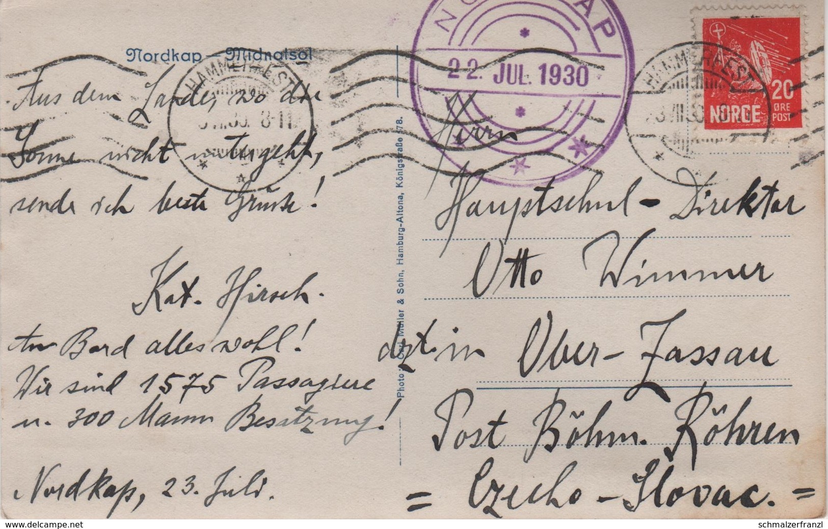 AK Nordkap Nordkapp Midnatsol Mitternachsonne Stempel 1930 Hammerfest Böhmisch Röhren Norway Norvege Norge Norske Norsk - Norwegen