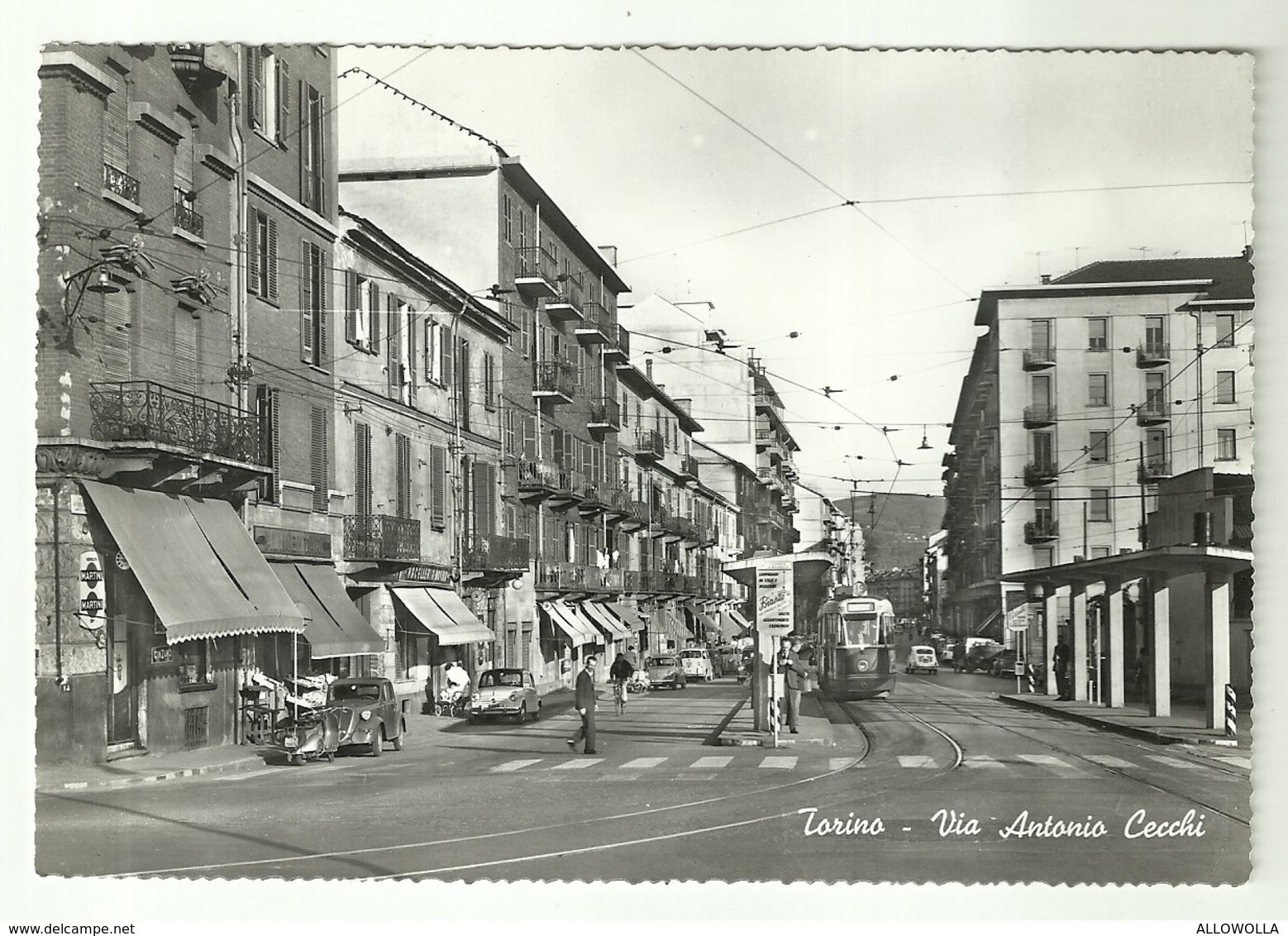 4384"TORINO-VIA ANTONIO CECCHI"ANIMATA-TRAMWAY-AUTO '50/60-PUBBLICITA' MARTINI-CINZANOCART.POST ORIG.NON SPED. - Altri & Non Classificati