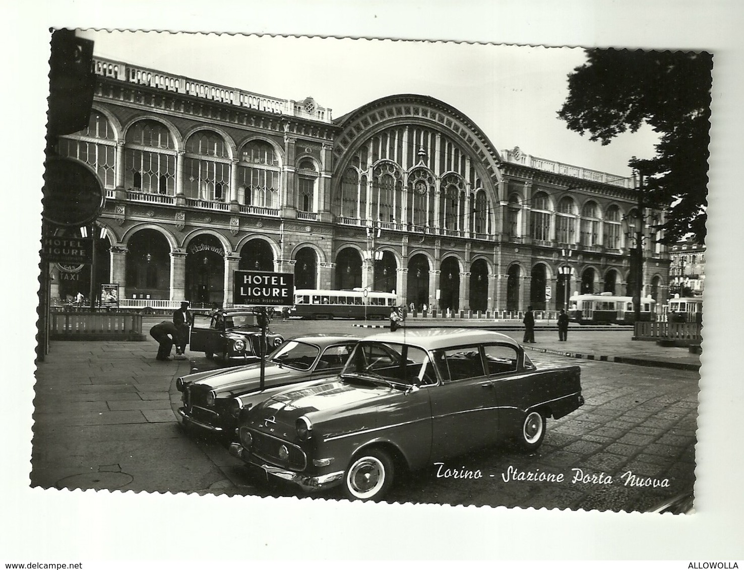 4393"TORINO-STAZIONE PORTA NUOVA"ANIMATA-TRAMWAY-AUTO OPEL-LANCIA-ALFA R.-PARCH. HOTEL LIGURE -CART.POST ORIG.NON SPED. - Stazione Porta Nuova