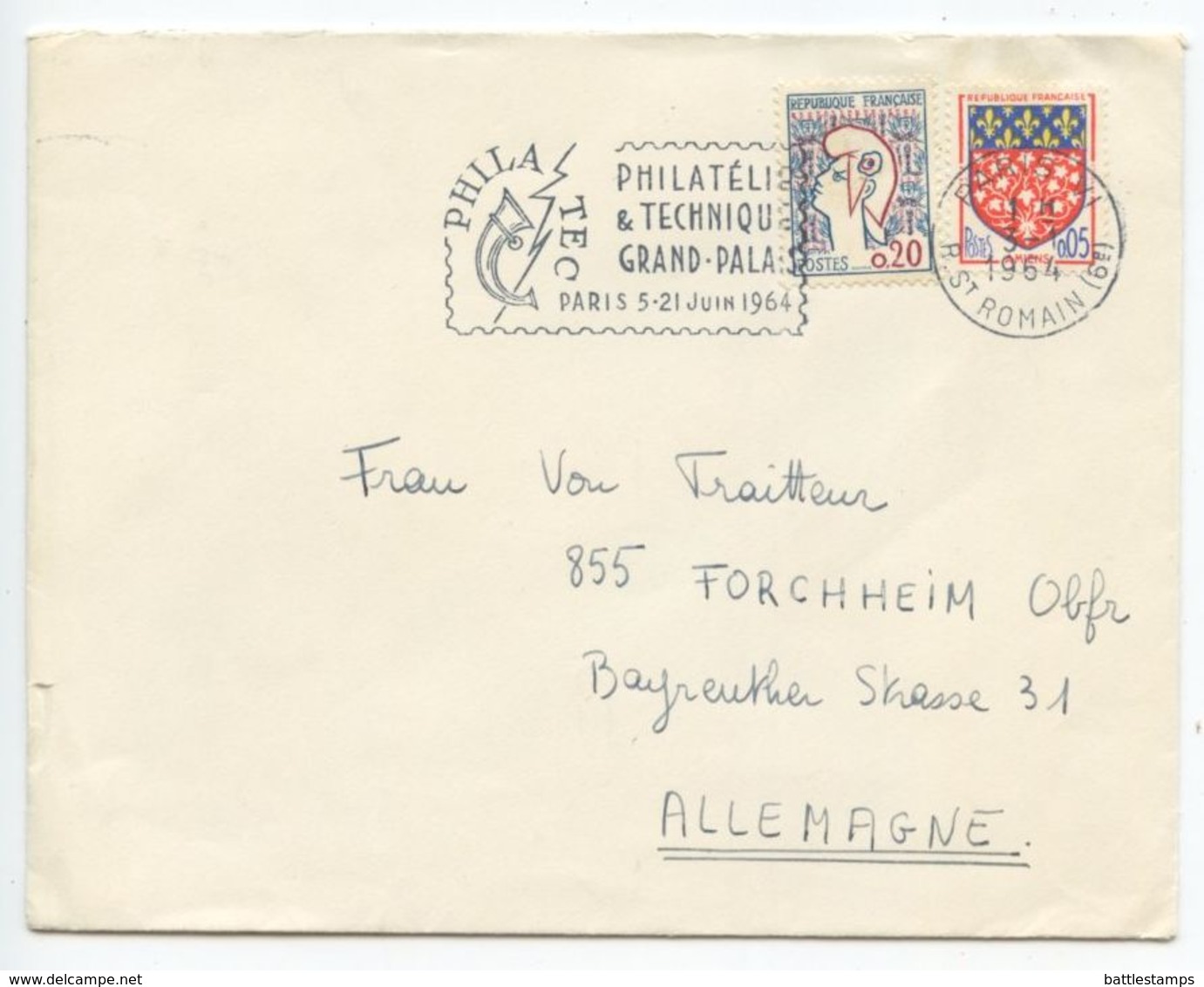 France 1964 Cover Paris To Forchheim Germany, Philatelic Slogan Cancel - Covers & Documents