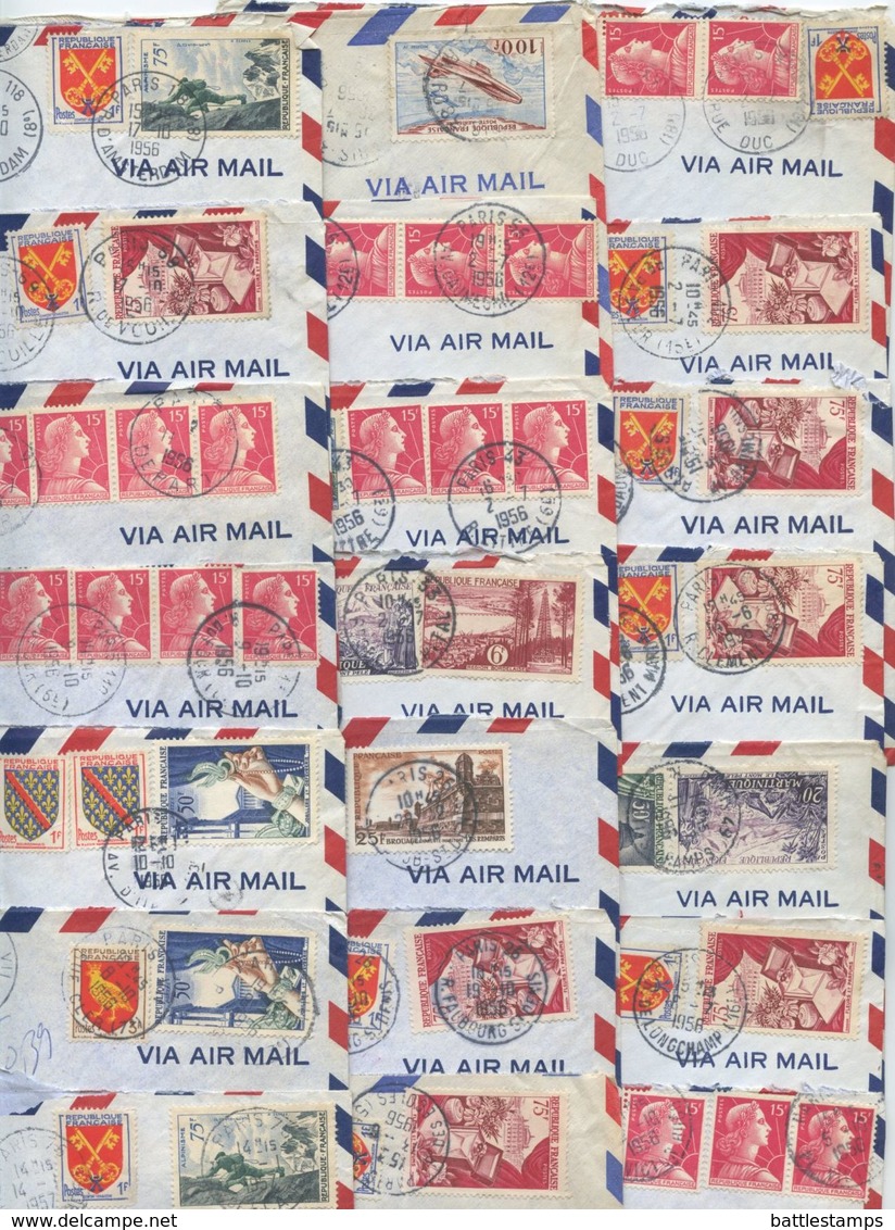 France 1956-57 56 Airmail Covers Paris To Ann Arbor MI, Mix Of Stamps & Postmarks - Covers & Documents