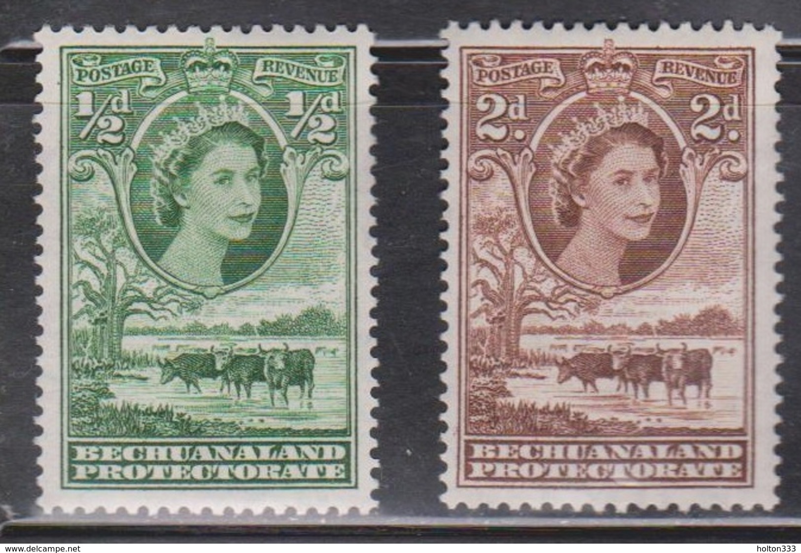 BECHUANALAND PROTECTORATE Scott # 154, 156 MH - QEII & Cattle - 1933-1964 Crown Colony