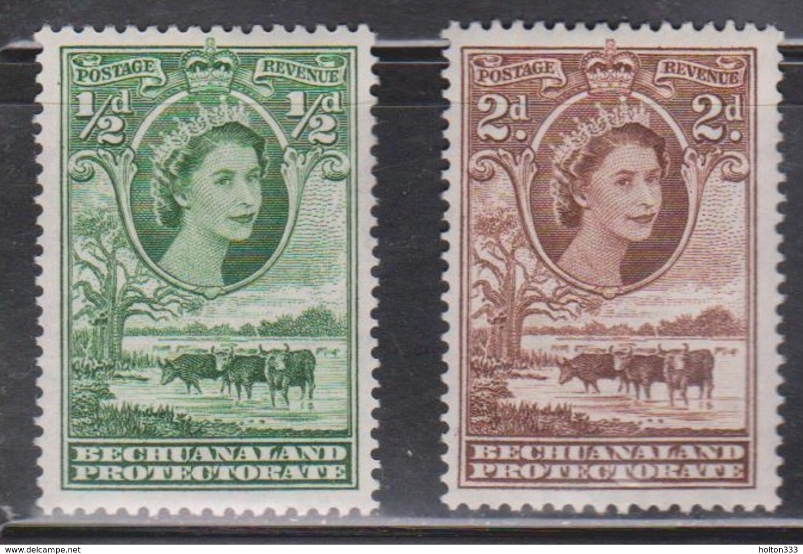 BECHUANALAND PROTECTORATE Scott # 154, 156 MH - QEII & Cattle - 1933-1964 Kronenkolonie