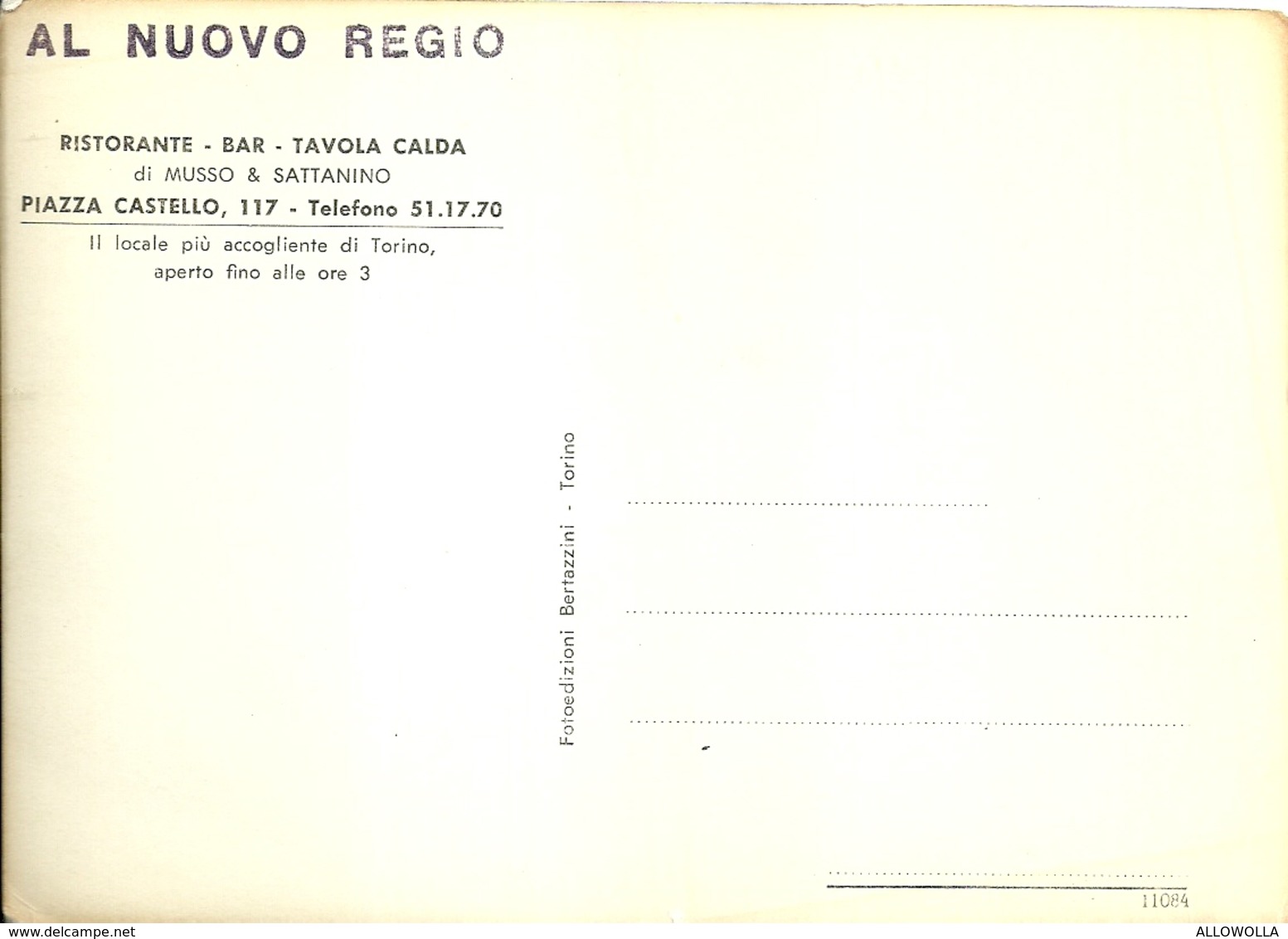 4420"AL NUOVO REGIO-RISTORANTE BRASSERIE-BAR-TAVOLA CALDA-P.ZZA CASTELLO 117-TORINO"CARTOLINA POST. ORIGINALE NON SPED. - Bars, Hotels & Restaurants