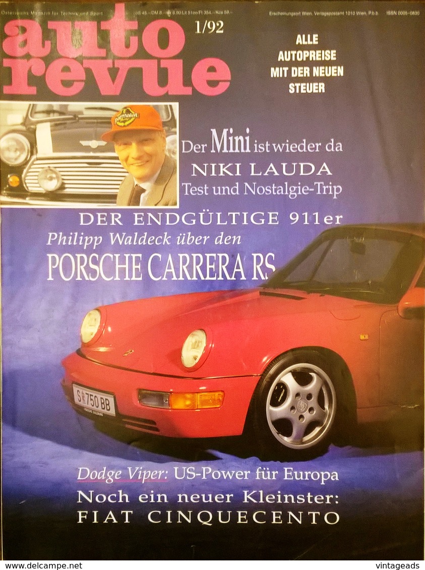 CA195 Zeitschrift Auto Revue, Ausgabe 1/1992 Mit Porsche Carrera RS, Niki Lauda - Auto En Transport