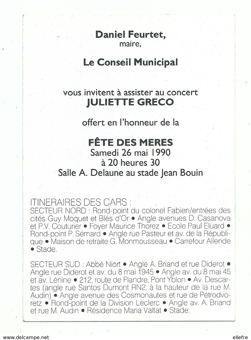 Invitation Mairie Du Blanc - Mesnil Concert Juliette Greco Donné Pour La Fête Des Mères - Recto Tableau Fernand Leger - - Tickets - Entradas