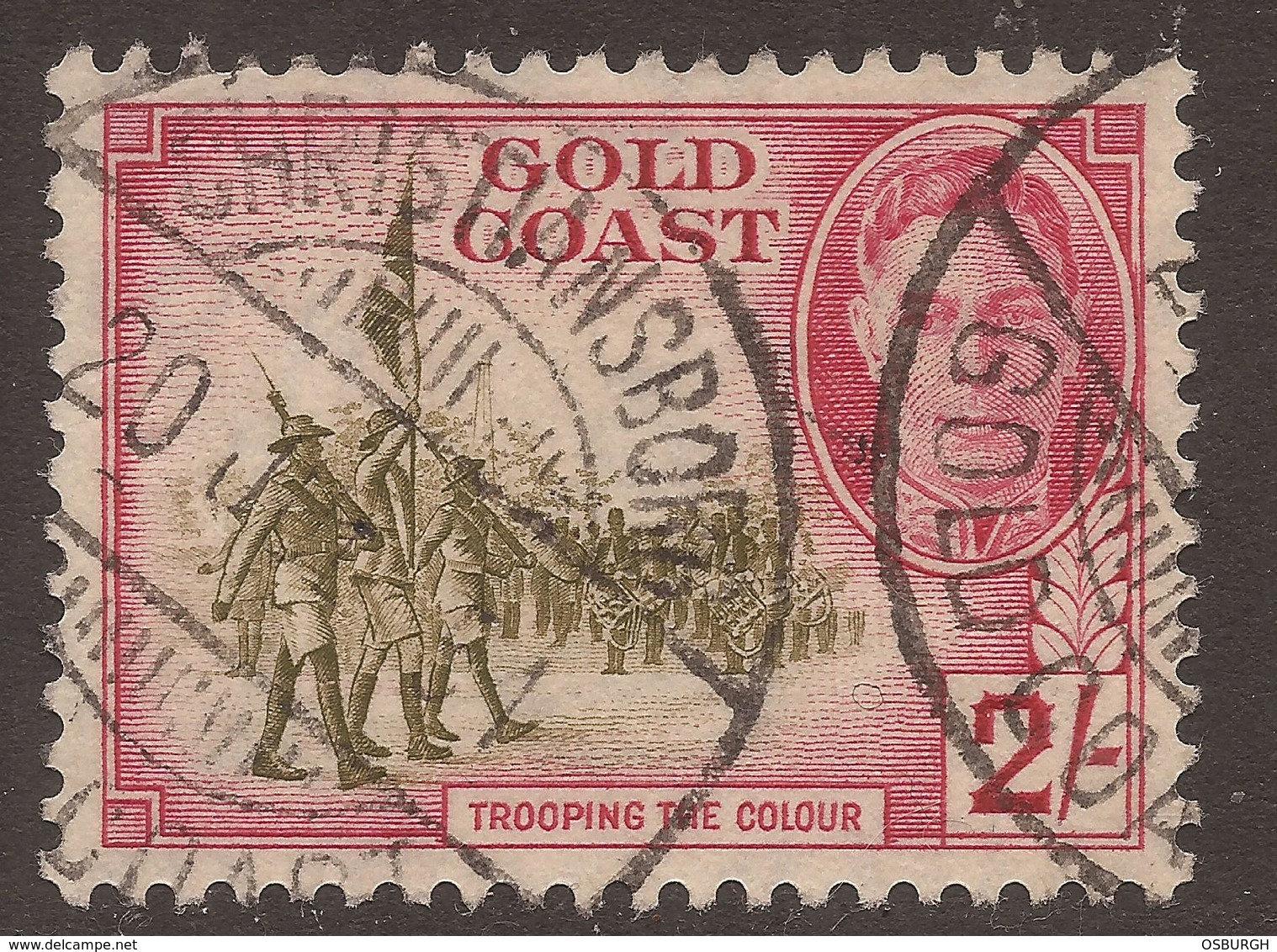 GOLD COAST / GHANA. GVI. 2/- SAGE GREEN & MAGENTA. CHRISTIANSBORG POSTMARK. USED - Costa D'Oro (...-1957)