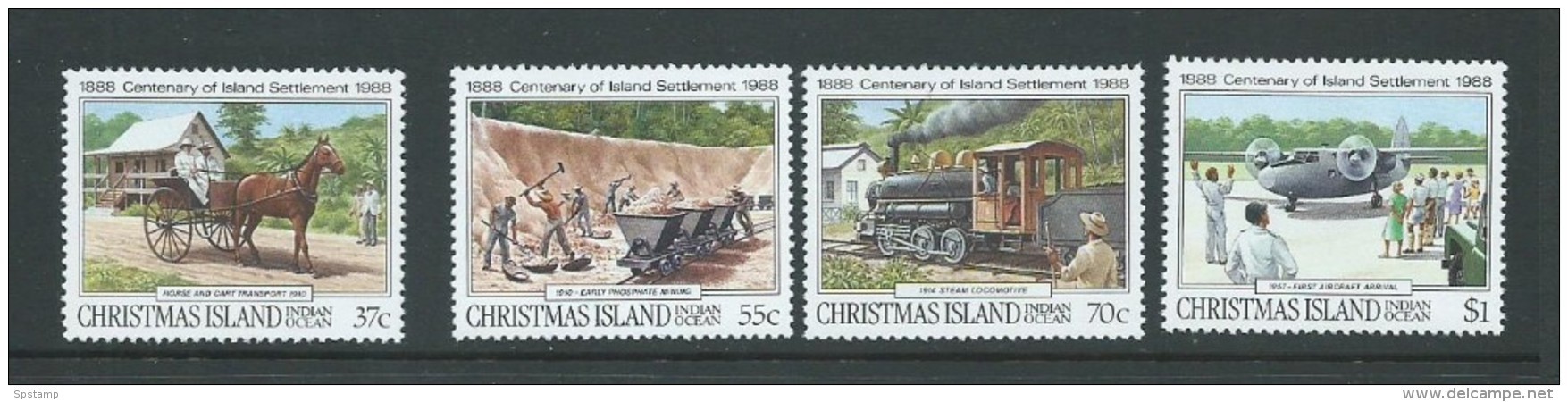 Christmas Island 1988 Settlement Centenary & Transport Set 4 MNH - Christmaseiland
