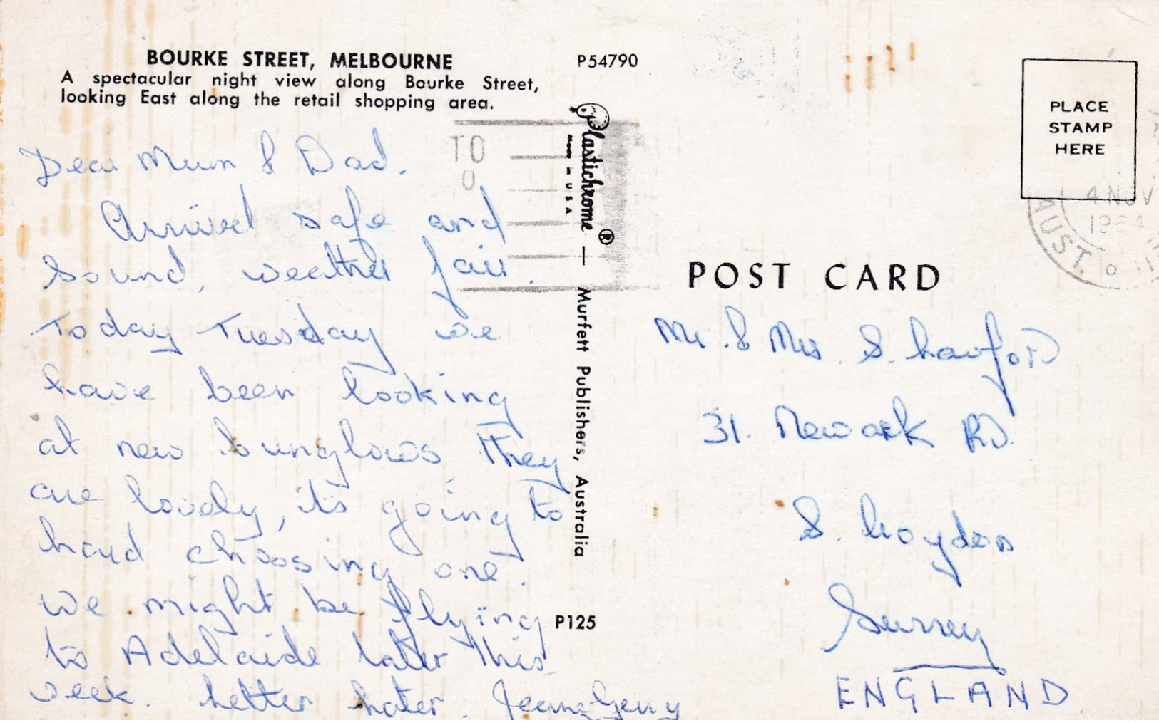 Small Post Card Of Melbourne, Victoria, Australia,V103. - Melbourne