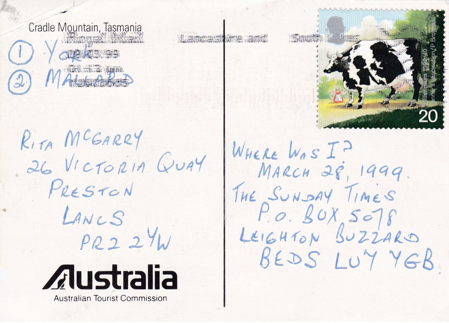 Small Post Card Of Cradle Mountain,Tasmania, Australia,V103. - Other & Unclassified