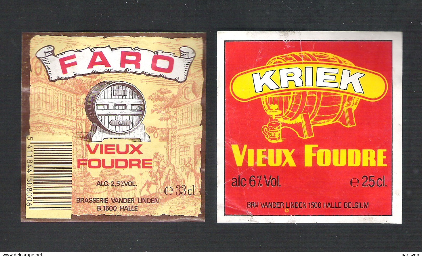 BROUWERIJ  VANDER LINDEN - HALLE -  FARO VIEUX FOUDRE - KRIEK VIEUX FOUDRE   - 2 BIERETIKETTEN  (BE 647) - Beer