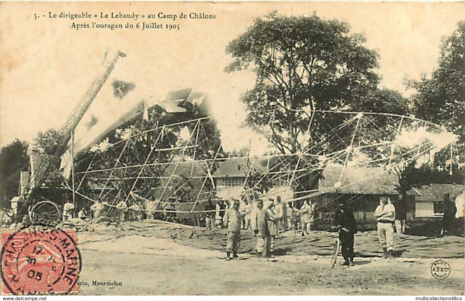 #240619 - AVIATION DIRIGEABLE - Dirigeable LE LEBAUDY Au Camp De Châlons Après Ouragan 6 Juillet 1905 Catastrophe Grue - Dirigibili