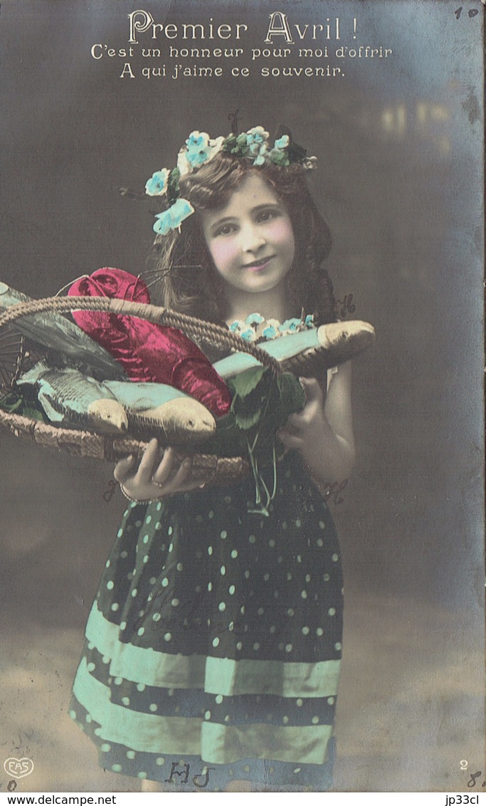Premier Avril CPA Avec Petite Fille Portant Des Poissons (de Haine St Pierre à Jolimont 1910) - 1 De April (pescado De Abril)