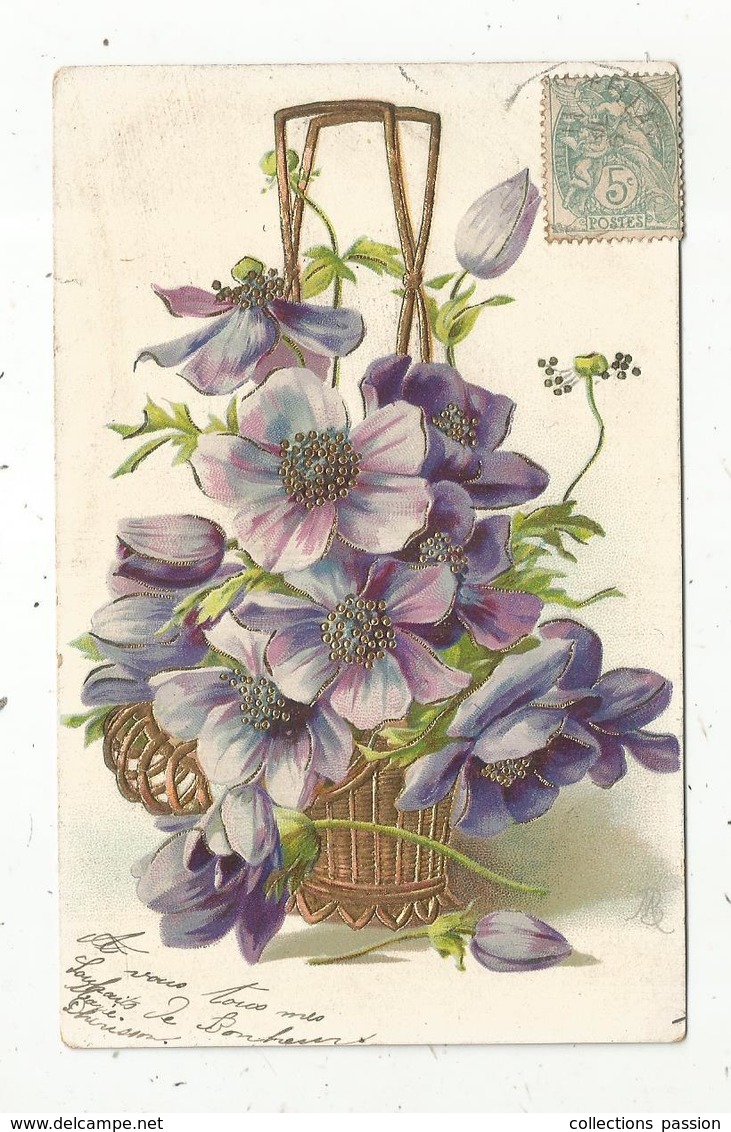 Cp,  Gaufrée , Fleurs ,  Corbeille ,  Dos Simple , Voyagée, Union Postale Universelle - Fleurs