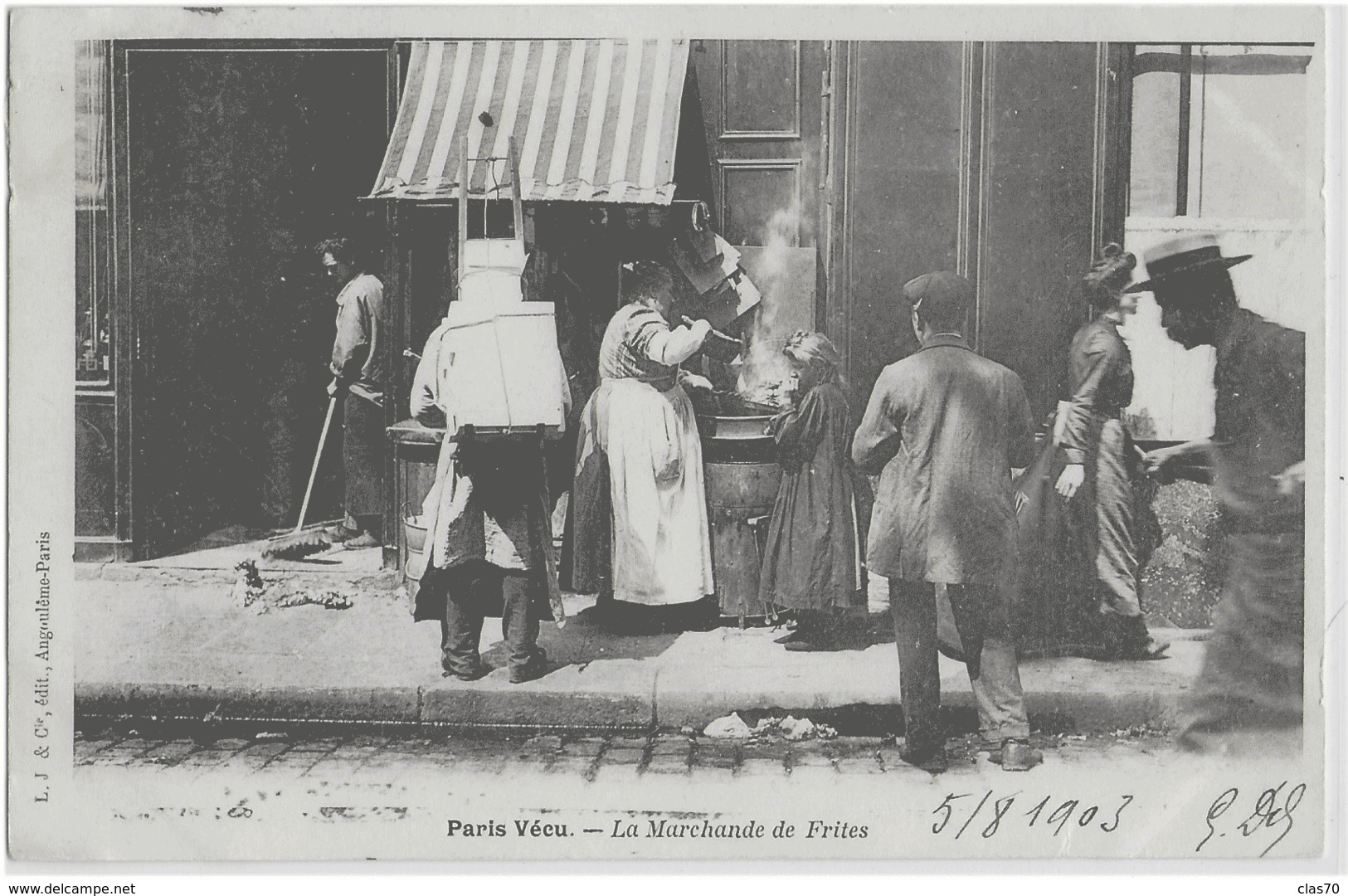 PARIS VECU - LA MARCHANDE DE FRITES - CARTE PRECURSEUR AVEC MAGNIFIQUE ANIMATION - 1903 - Petits Métiers à Paris