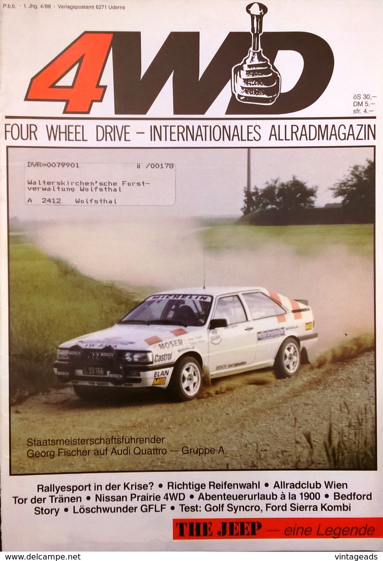 CA214 Zeitschrift 4WD Four Wheel Drive, Nr. 4/1986, Deutsch, Neuw., Audi Quattro - Automobili & Trasporti