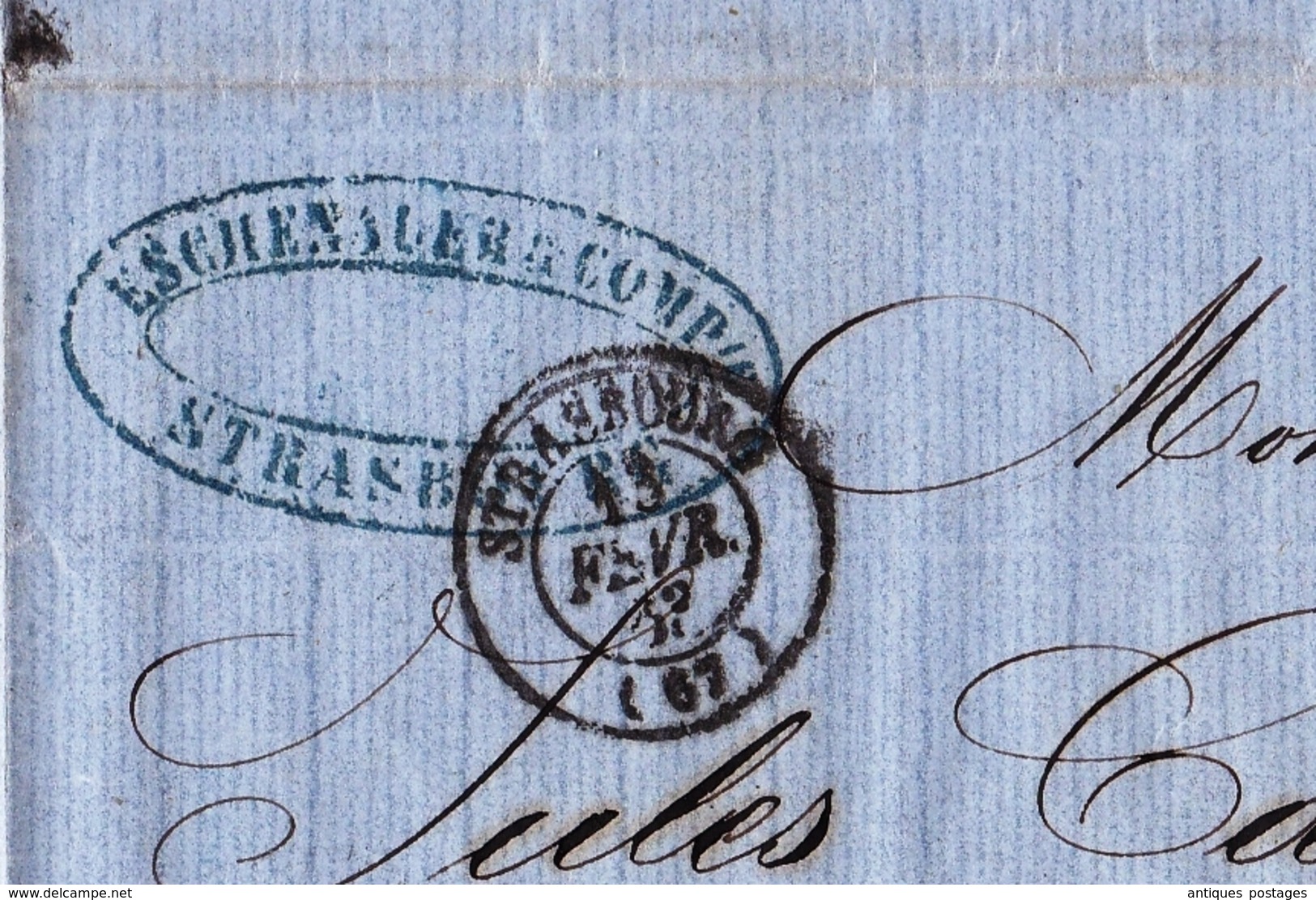 Lettre Strasbourg 1863 Eschenauer Montpellier Jules Castelnau Napoléon III 10 Centimes Racine De Gentiane - 1862 Napoléon III