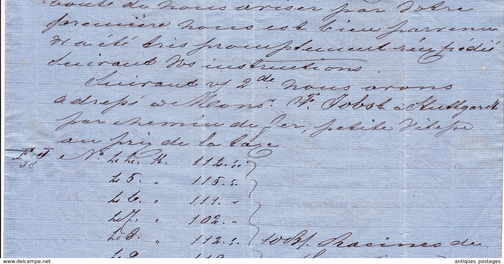 Lettre Strasbourg 1863 Eschenauer Montpellier Jules Castelnau Napoléon III 10 Centimes Racine de Gentiane