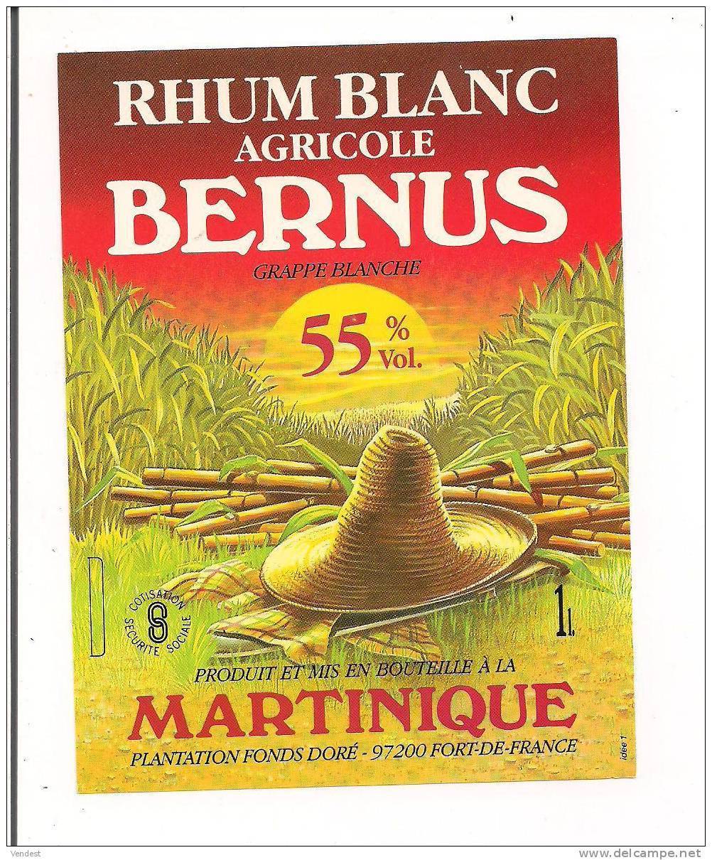 Etiquette Rhum Agricole BERNUS  - Grappe Blanche - Plantation Fonds Doré - 55° 1L  -  MARTINIQUE - - Rhum