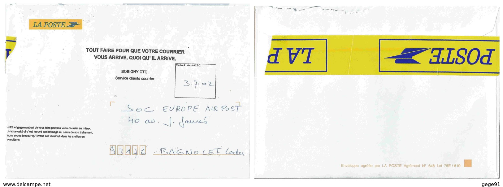 Enveloppe De Service _ Mentions De Renvoi D'un Courrier Endommagé - Fabrication Locale - Other & Unclassified