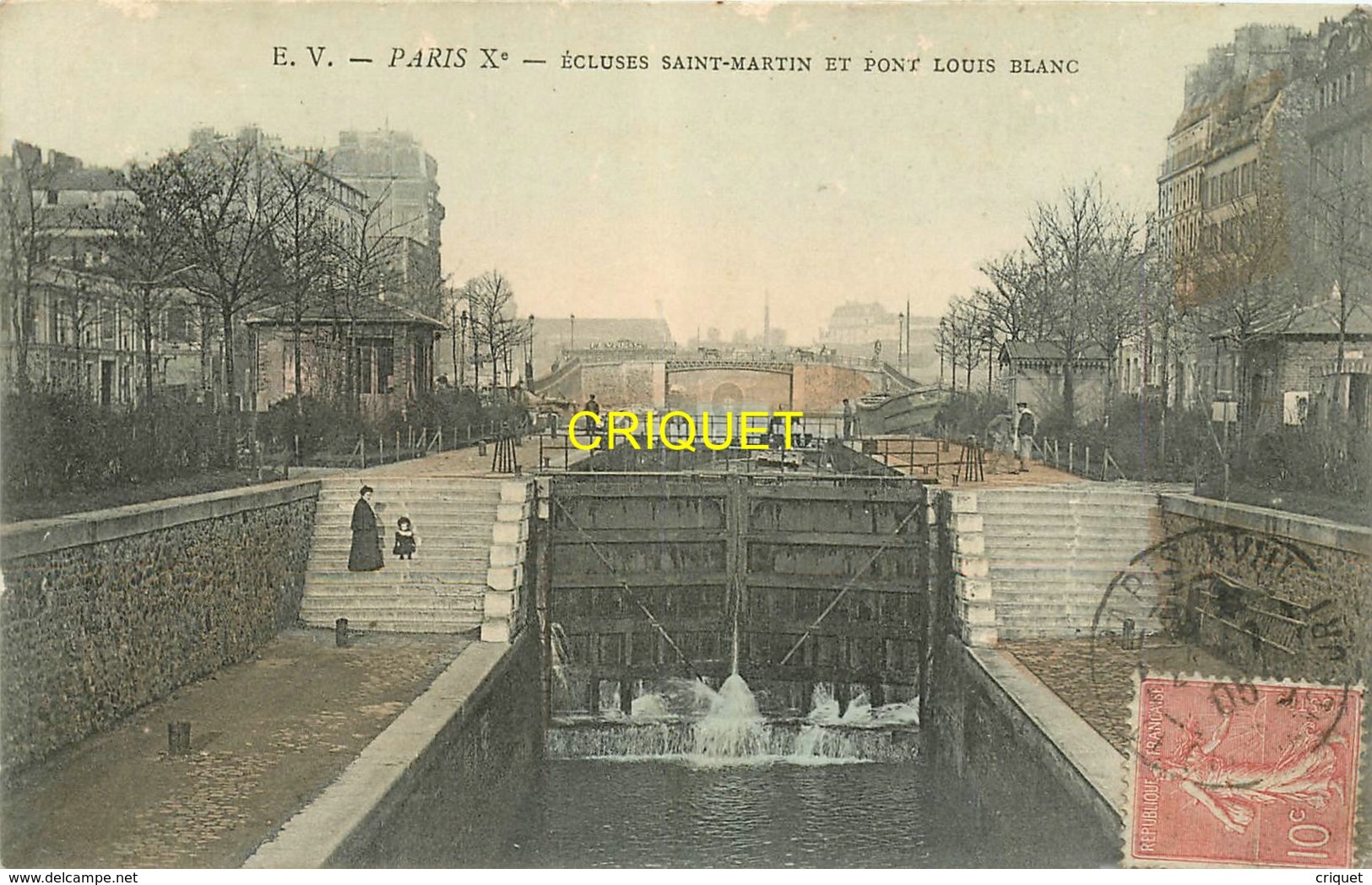 Paris, écluses St Martin Et Pont Louis Blanc, Carte Colorisée Affranchie 1905 - District 10