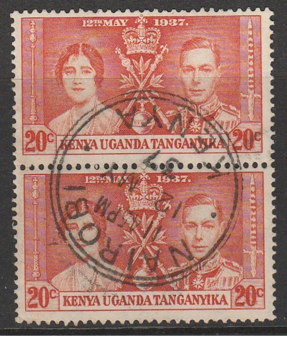 Kenya 1937 Coronation Of King George VI And Queen Elizabeth 20 C Orange SW 20 O Used (Vert Pair) - Kenya, Uganda & Tanganyika