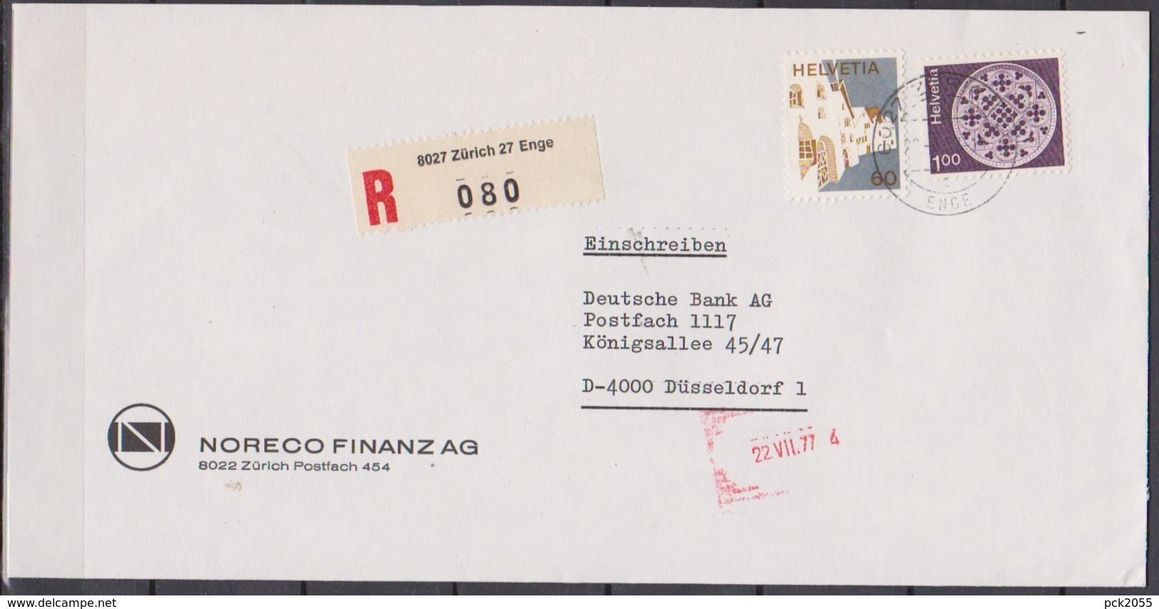 Schweiz 1973/74 Nr.1035/1010 MiF.  Gelaufen Zürich/Enge - Düsseldorf 20.7.77( 1) Günstige Versandkosten - Briefe U. Dokumente