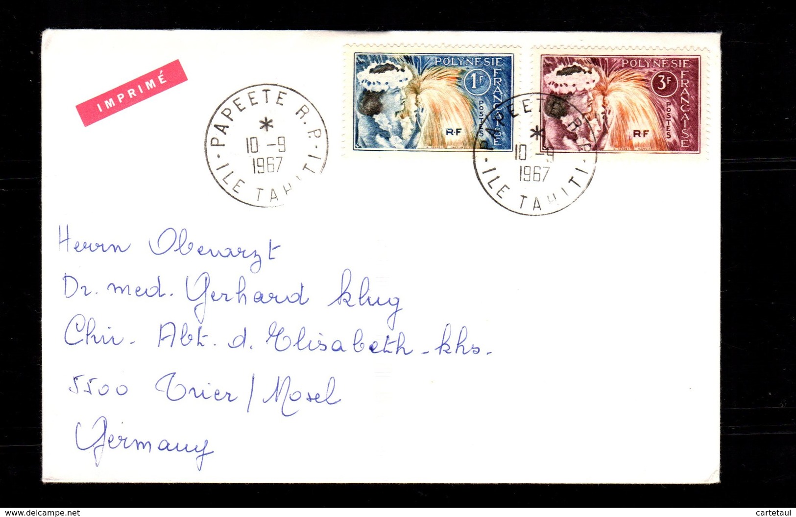 POLYNESIE FRANçAISE  Dear Doctor ABBOTT Printed Matter PAPEETE 10-9-1967 To Germany  SUPERBE EXTRA FINE 4 Scan - Aérogrammes