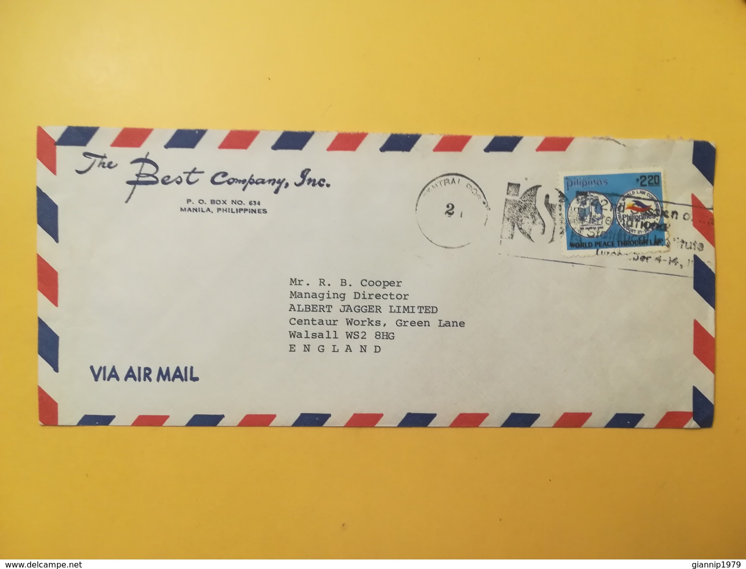 1978 BUSTA INTESTATA AIR MAIL FILIPPINE PILIPINAS BOLLO CONFERENCE MANILA ANNULLO MANILA STORIA POSTALE ETICHETTA - Filippine