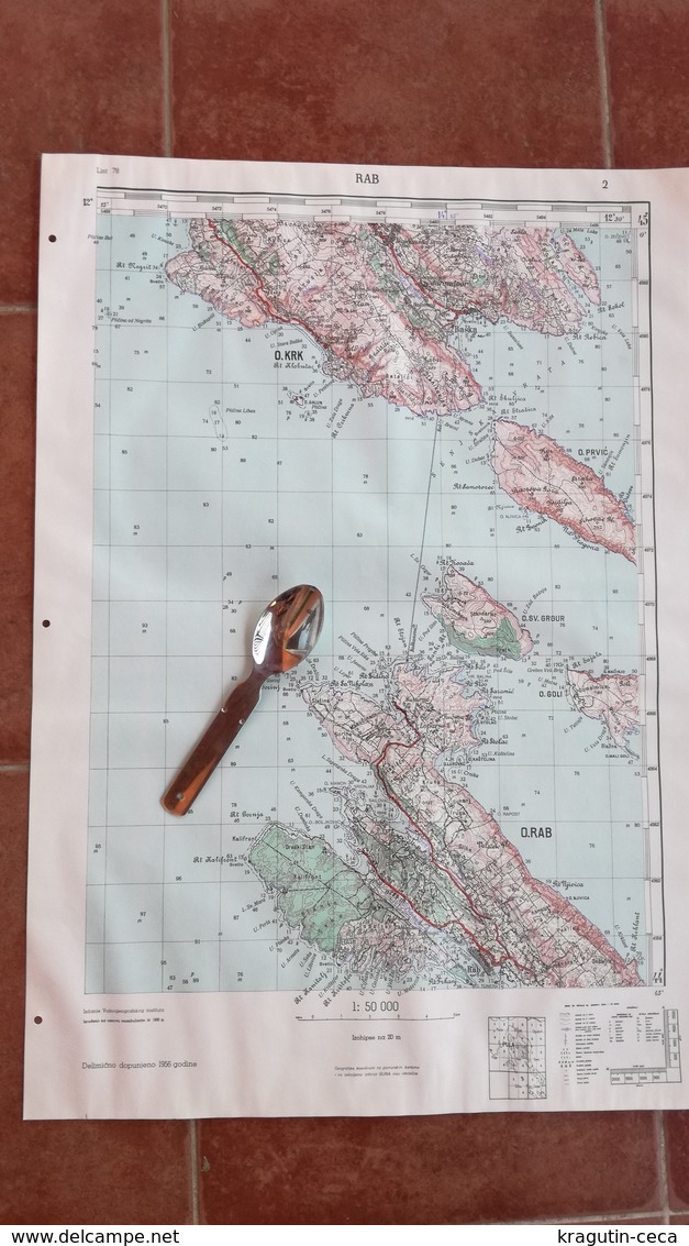 1956 RAB CROATIA JNA YUGOSLAVIA ARMY MAP MILITARY CHART PLAN Kvarner ADRIATIC SEA KRK ST GRGUR GOLI OTOK Jurandvor BASKA - Topographical Maps