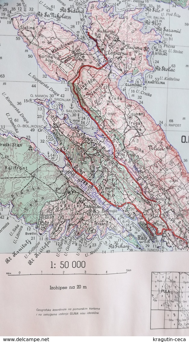 1956 RAB CROATIA JNA YUGOSLAVIA ARMY MAP MILITARY CHART PLAN Kvarner ADRIATIC SEA KRK ST GRGUR GOLI OTOK Jurandvor BASKA