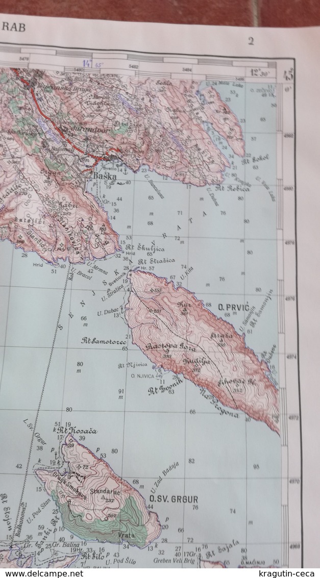 1956 RAB CROATIA JNA YUGOSLAVIA ARMY MAP MILITARY CHART PLAN Kvarner ADRIATIC SEA KRK ST GRGUR GOLI OTOK Jurandvor BASKA