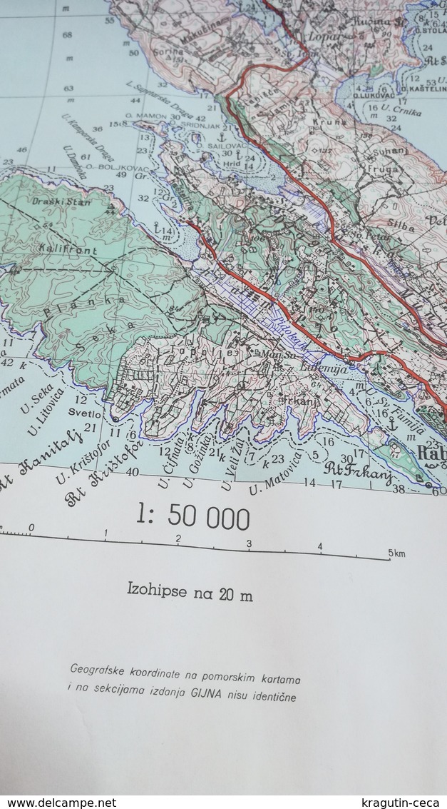 1956 RAB CROATIA JNA YUGOSLAVIA ARMY MAP MILITARY CHART PLAN Kvarner ADRIATIC SEA KRK ST GRGUR GOLI OTOK Jurandvor BASKA