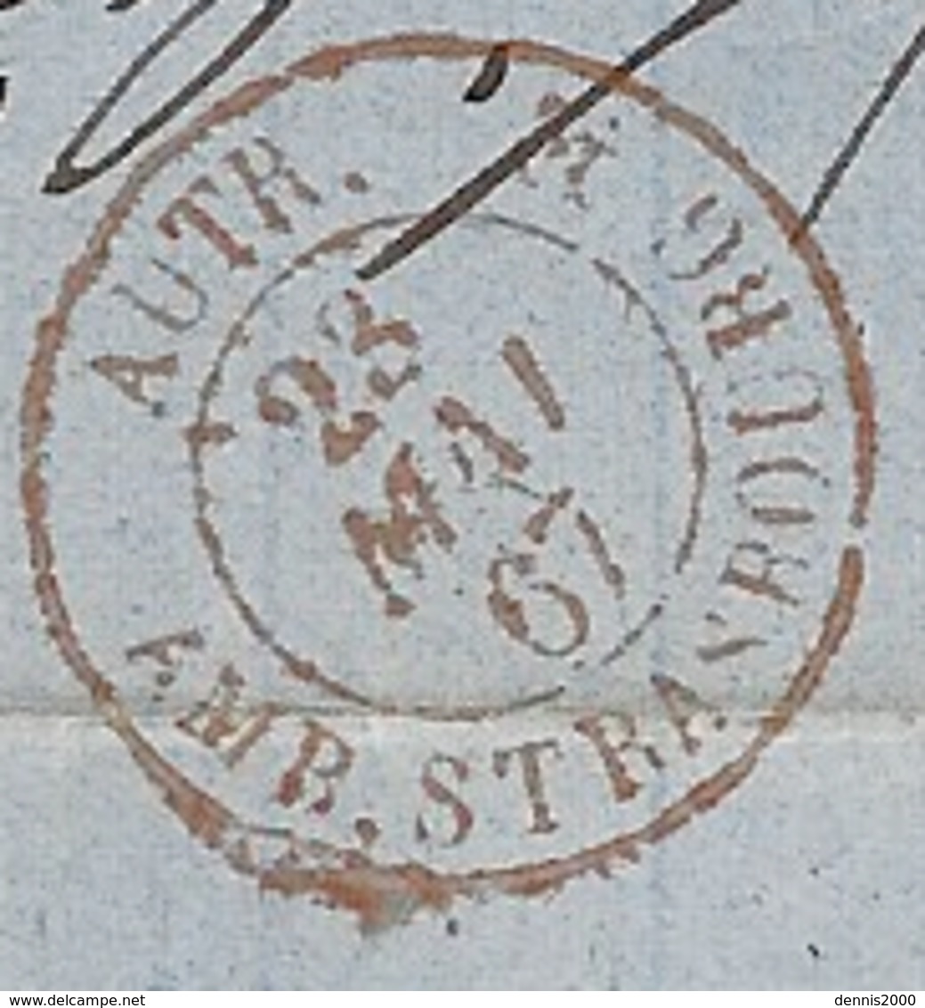 Lettre De TRIEST  Pour Lyon  Entrée AUTR.  AMB. STRASBOURG  E   Rouge -taxe 6 D Rectifiée 8 D - Marques D'entrées