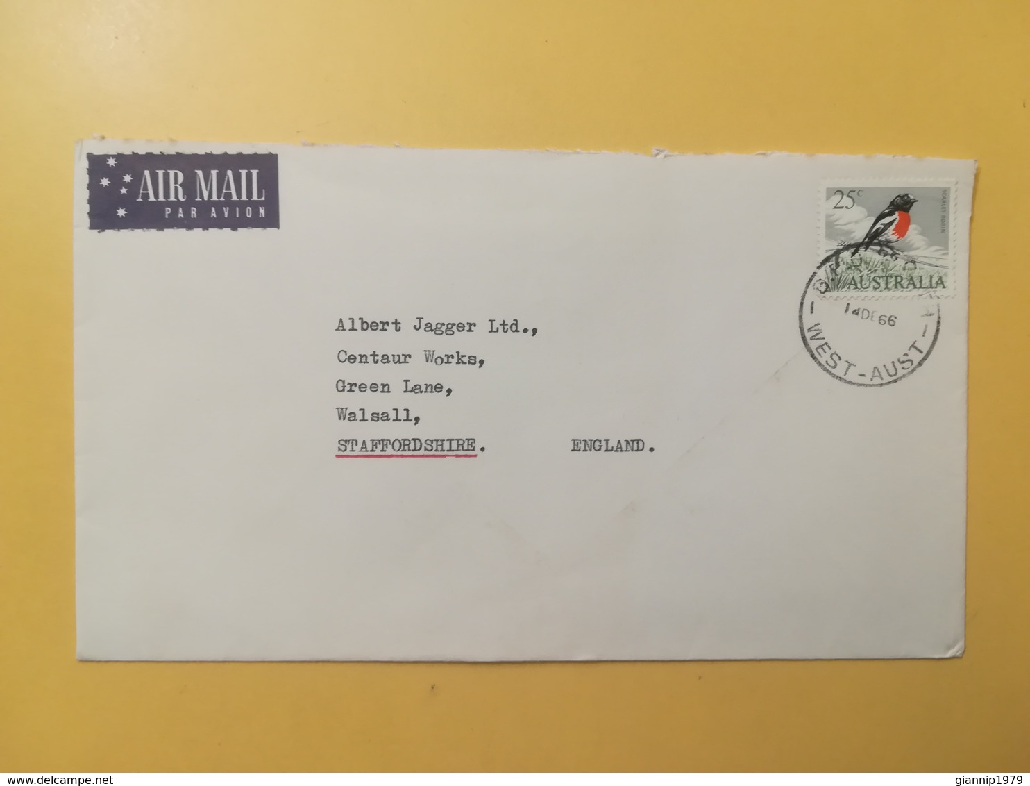 1966 BUSTA INTESTATA AIR MAIL AUSTRALIA BOLLO UCCELLI BIRDS ANNULLO WEST AUS - Storia Postale