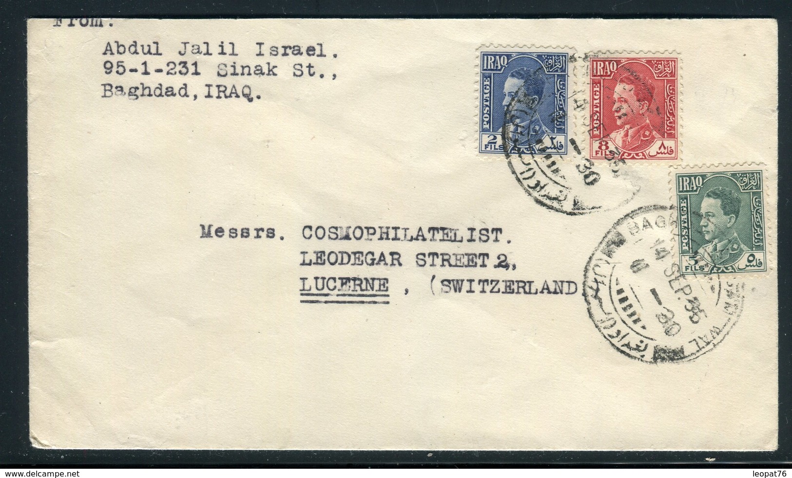 Iraq - Enveloppe De Bagdad Pour La Suisse En 1935, Affranchissement Plaisant ( Tricolore ) -  Réf J17 - Iraq