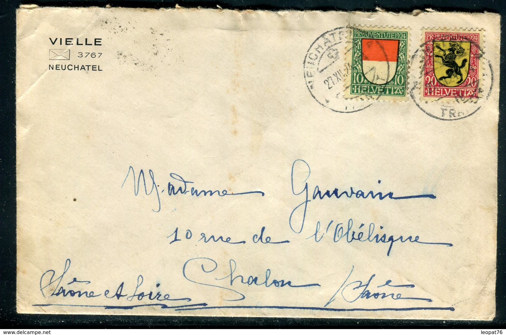 Suisse - Enveloppe De Neuchâtel Pour La France En 1924 , Affranchissement Plaisant -  Réf J44 - Marcophilie