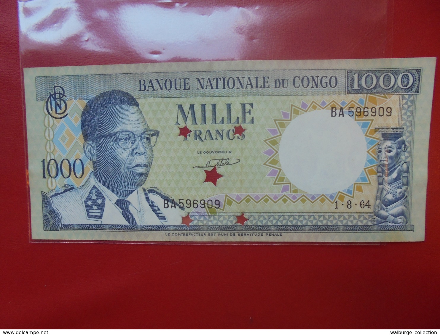 CONGO 1000 FRANCS 1964(CANCELLED WITH 5 STARS) PEU CIRCULER (F.1) - Democratic Republic Of The Congo & Zaire