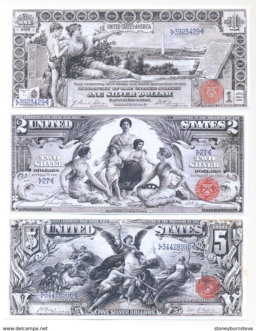 USA Silver Certificate 3 Note Set 1896 COPY - Silver Certificates (1878-1923)
