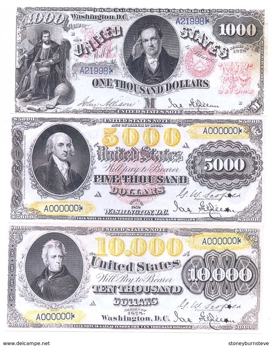 US Notes 13 Note Set 1878 COPY - Billetes De Estados Unidos (1862-1923)