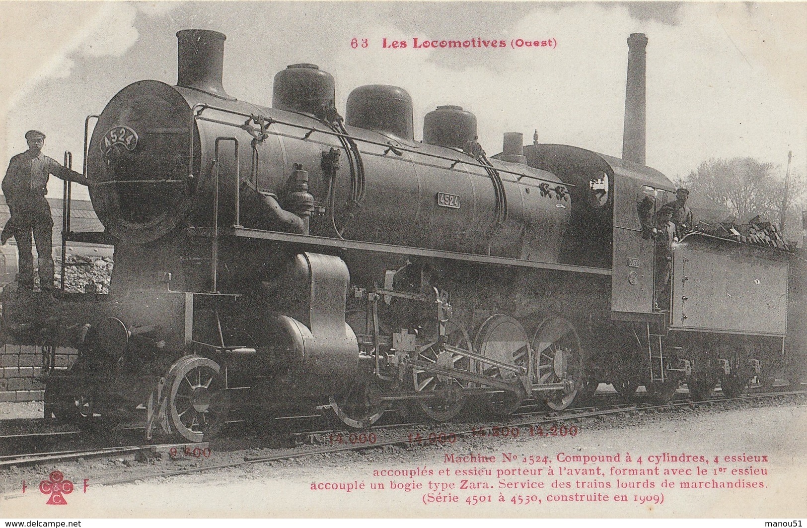 LOCOMOTIVE ( Ouest ) Machine N° 4524 Compound à 4 Cylindres ....... - Trains