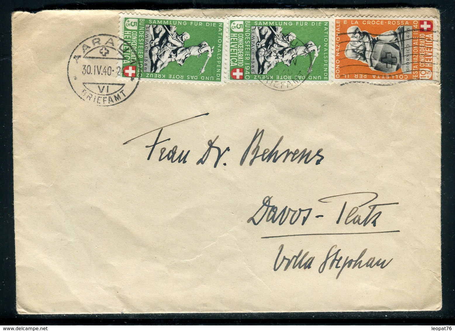 Suisse - Enveloppe De Aarau Pour Davos En 1940 , Affranchissement Plaisant -  Réf J48 - Marcophilie