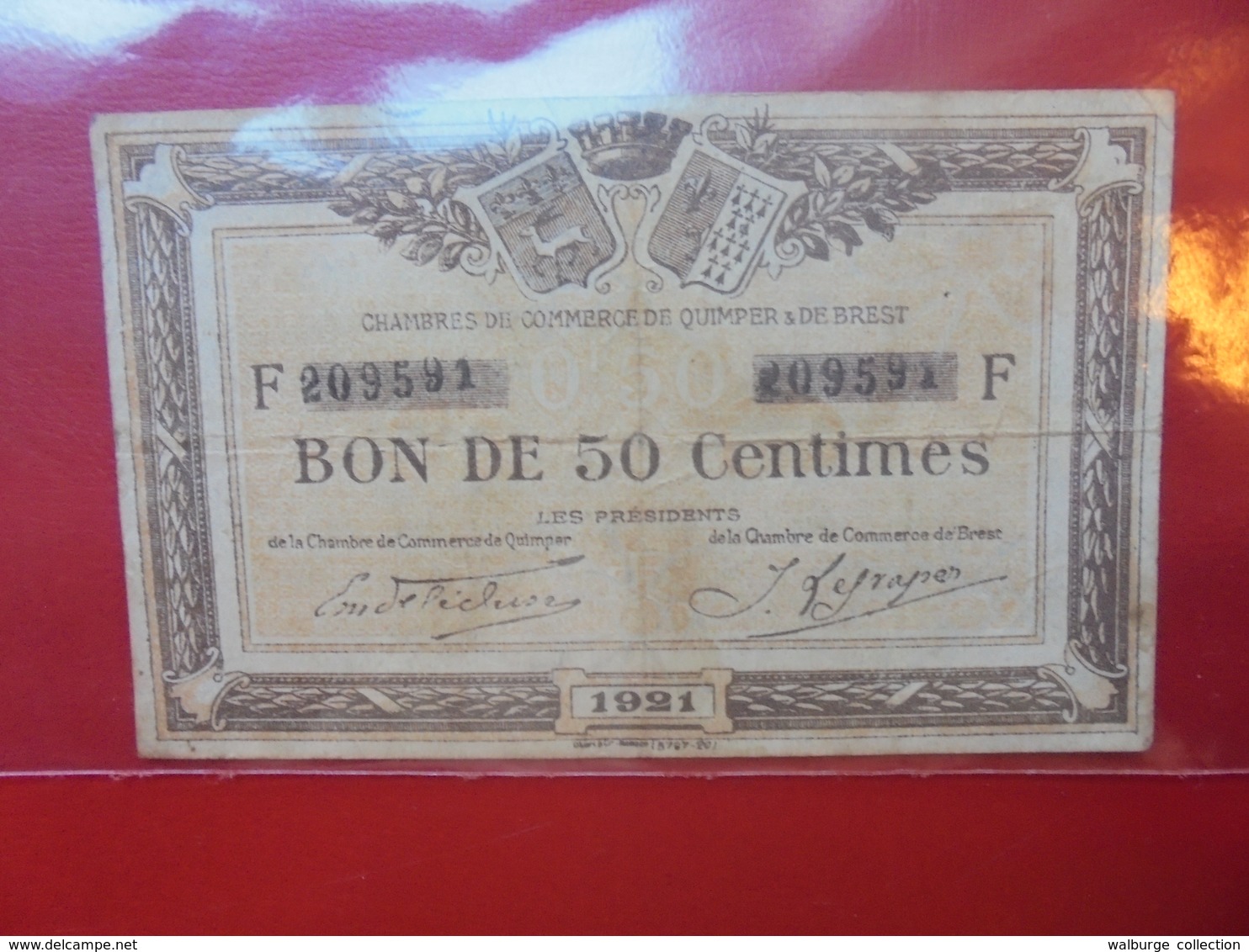 QUIMPER Et BREST 50 CENTIMES 1921 (F.1) - Bons & Nécessité