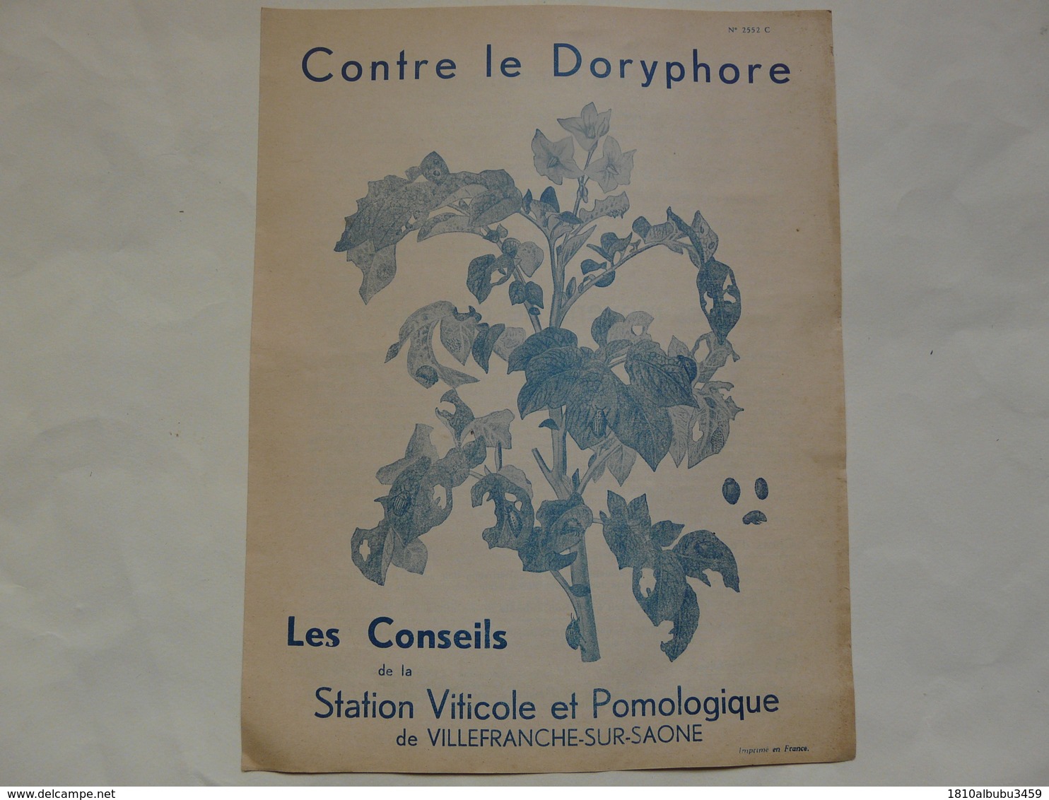 VIEUX PAPIERS - 69 VILLEFRANCHE - ETS VERMOREL : Prospectus Contre Le Doryphore - Les Conseils De La Station - Werbung