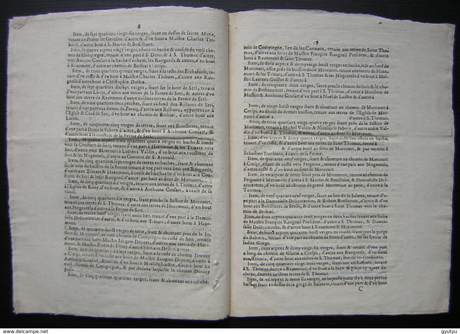 1646 Document de 20 pages manuscrites et imprimées succession Jean Charmolüe et Perrette Royauté à Crépy en Valois