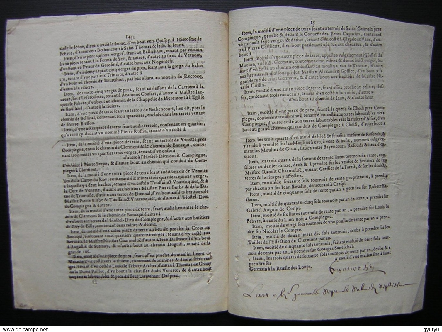 1646 Document de 20 pages manuscrites et imprimées succession Jean Charmolüe et Perrette Royauté à Crépy en Valois
